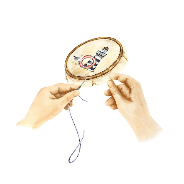 Ręka trzymająca tamborek z haftem